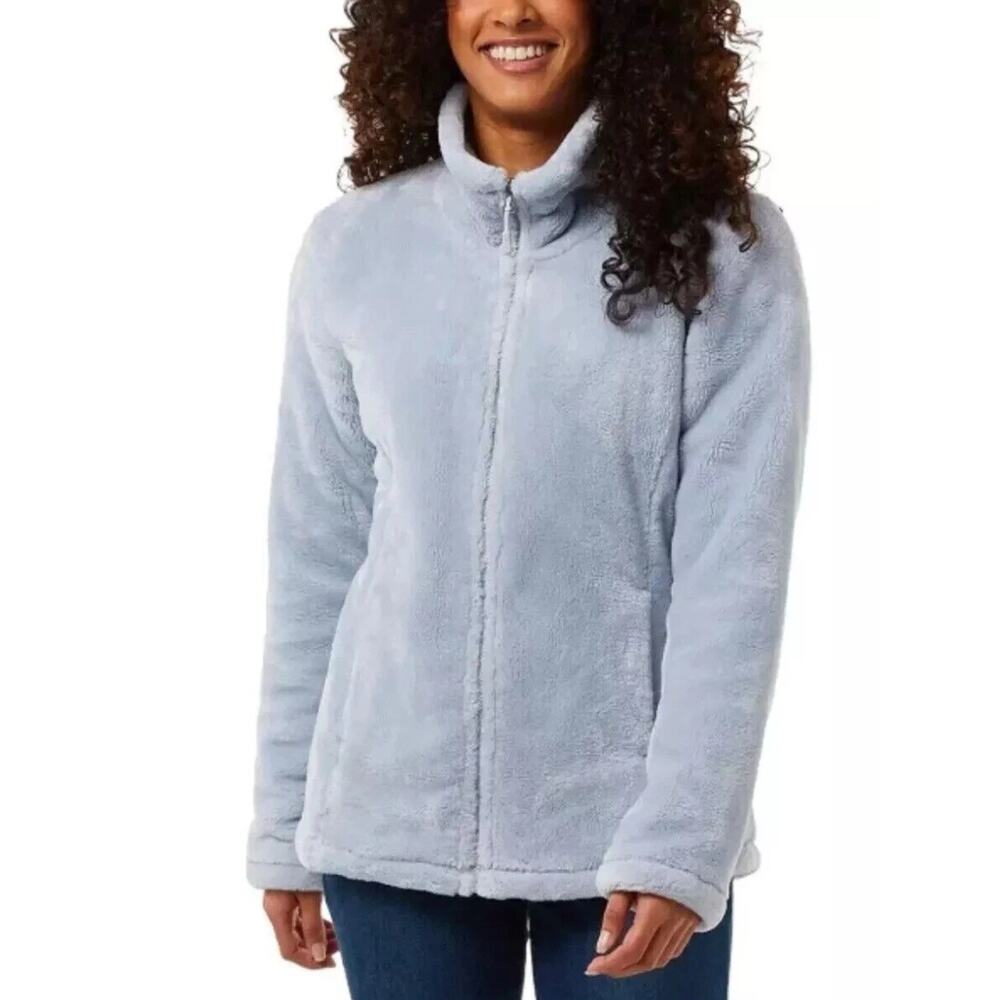 32 Degrees Heat Women’s Plush Faux Fur Full-Zip Soft Jacket Gray/Blue- Size